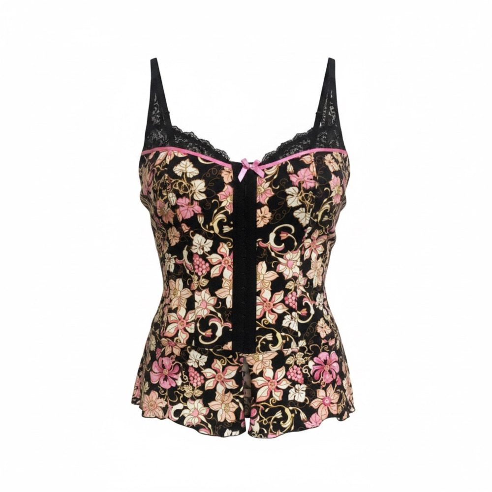 sophie b. Floral Print Corset Tank Top with Lace Trim